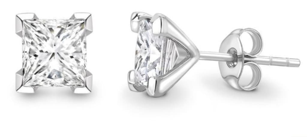 Classic princess-cut stud earrings in silver