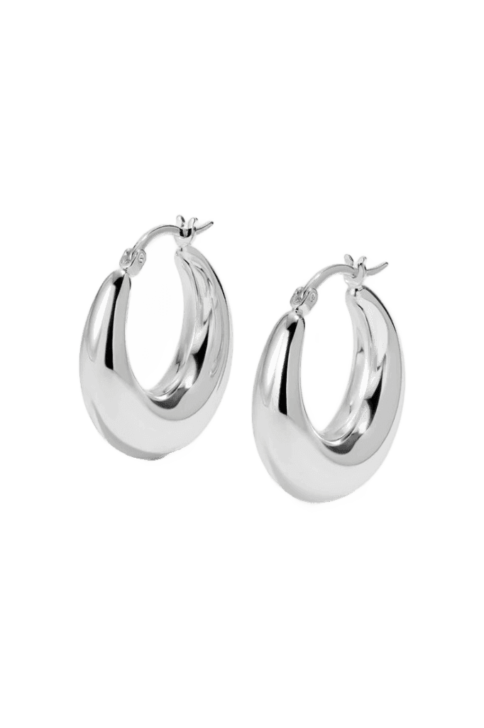 Chunky polished silver dome hoop earrings