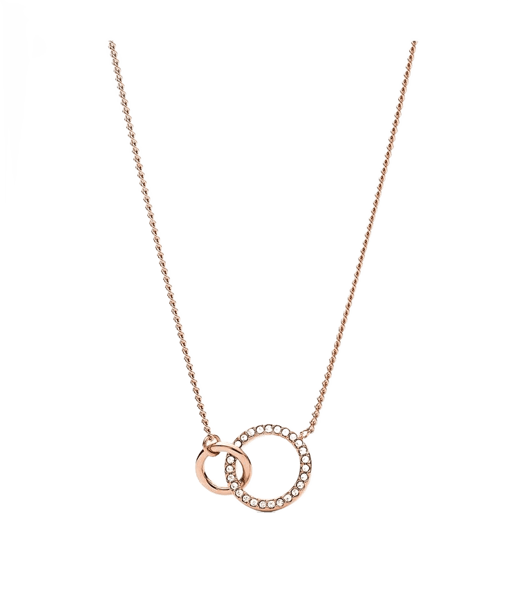 Rose gold interlocking circles pendant necklace with pavé crystals